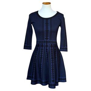 Nina Leonard Geometric Fit & Flare Sweater Dress Small
